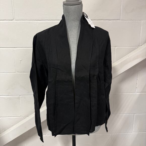 Eileen Fisher Black Organic Handkerchief Linen High Collar Jacket Sz Medium NWT - Picture 2 of 9